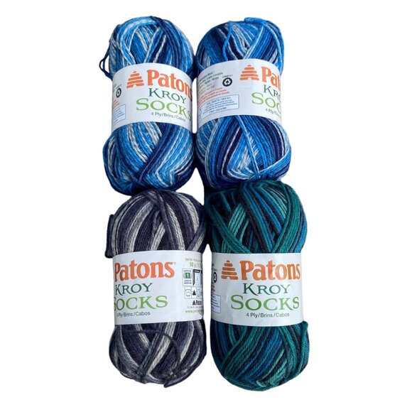 Patons Other - Patons Kroy Socks 4 yarn lot green blue gray stripes skeins washable wool super